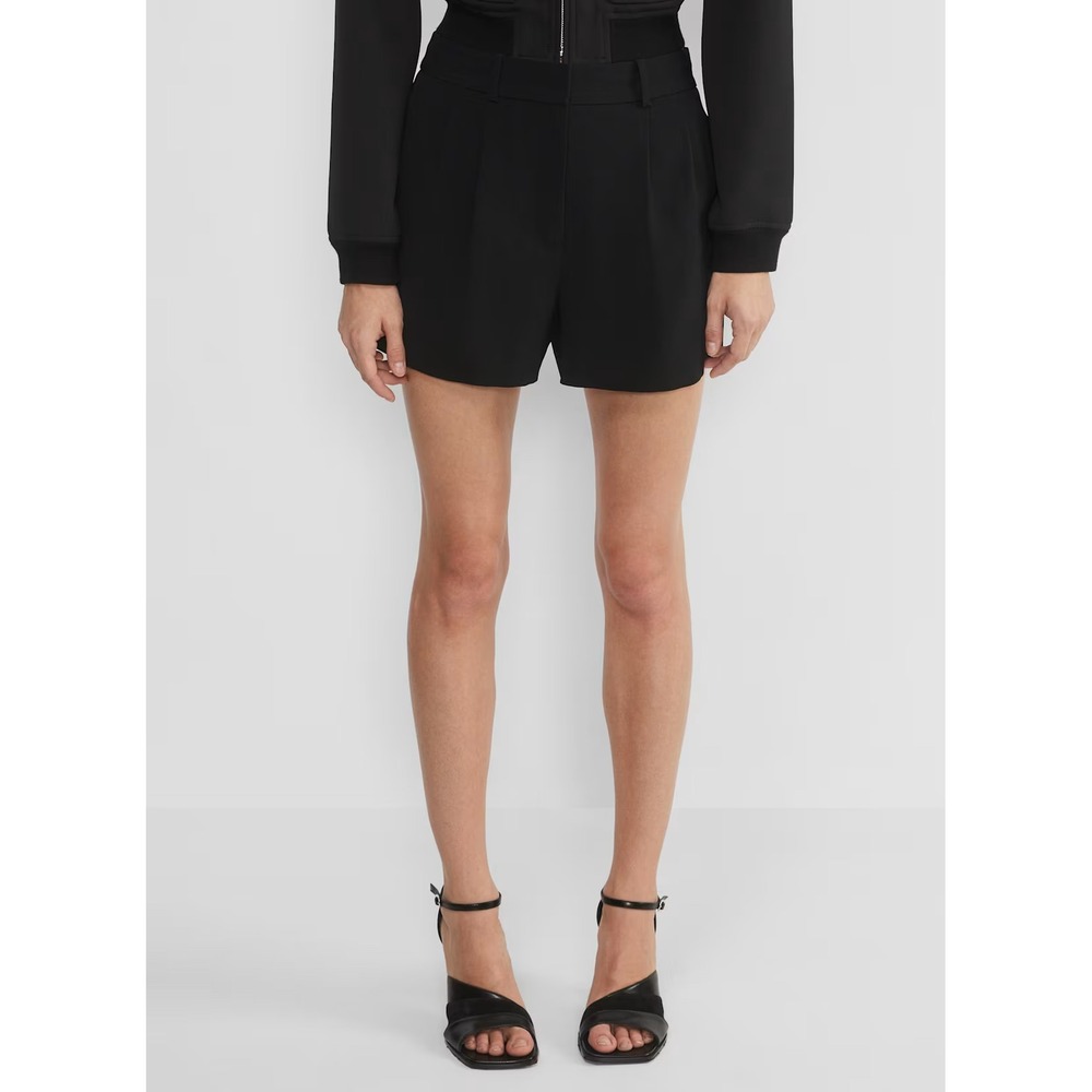 NWT Aritzia Babaton Pleated Mini Short High Rise Black Crepe 2 Old Money Chic